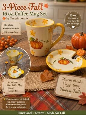 Temptations Yellow & Cream Pumpkin 3-Piece Coffee Mug Set